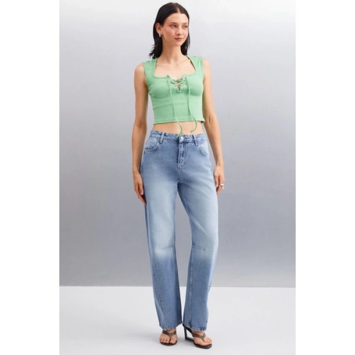 Grimelange PAOLINA Kadın Crop Yeşil Bluz