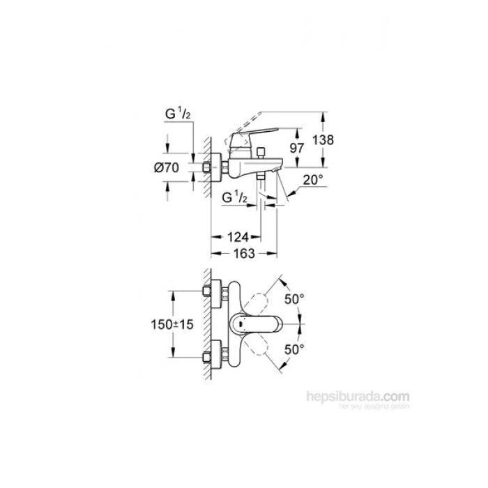 Grohe Eurocosmo Tek Kumandalı Banyo Bataryası - 32831000