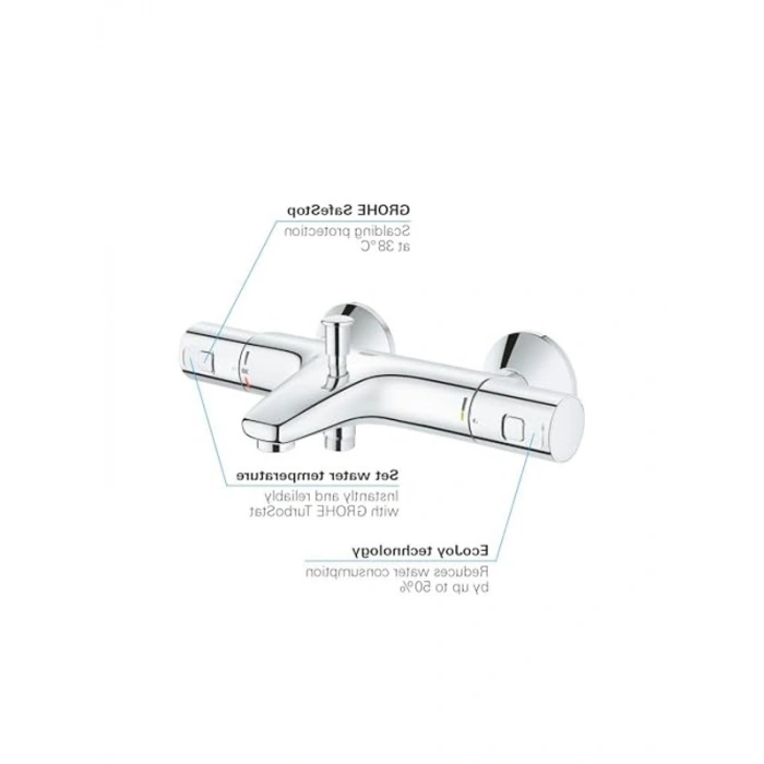 GROHE Precision Start Termostatik Banyo Bataryası, Su Tasarruflu, Krom, 34598000