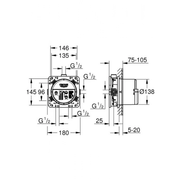 Grohe Rapido Smartbox İç Gövde Universal Giriş Kutusu, 1/2 - 35600000