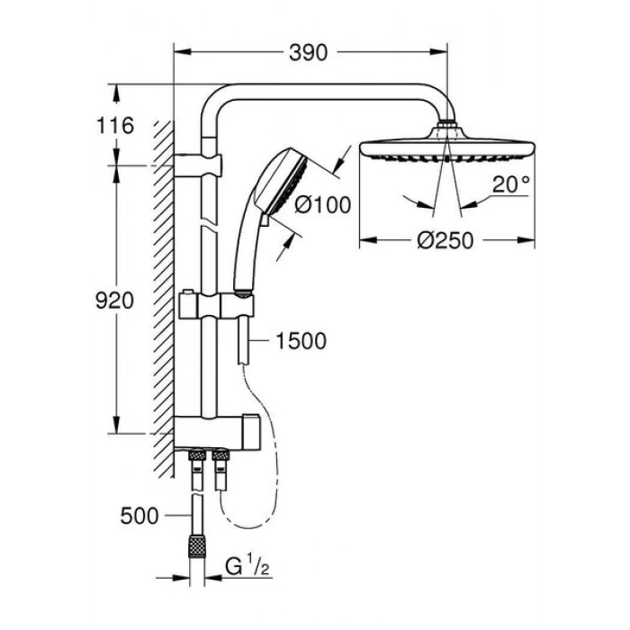 Grohe Tempesta Cosmopolitan System 250 Duvar Bağlantılı, Divertörlü Duş Sistemi - 26675000