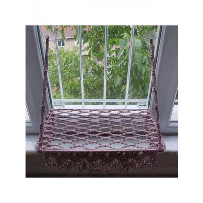 Gül Grisi Vantuzlu Makrome Kedi Yatağı