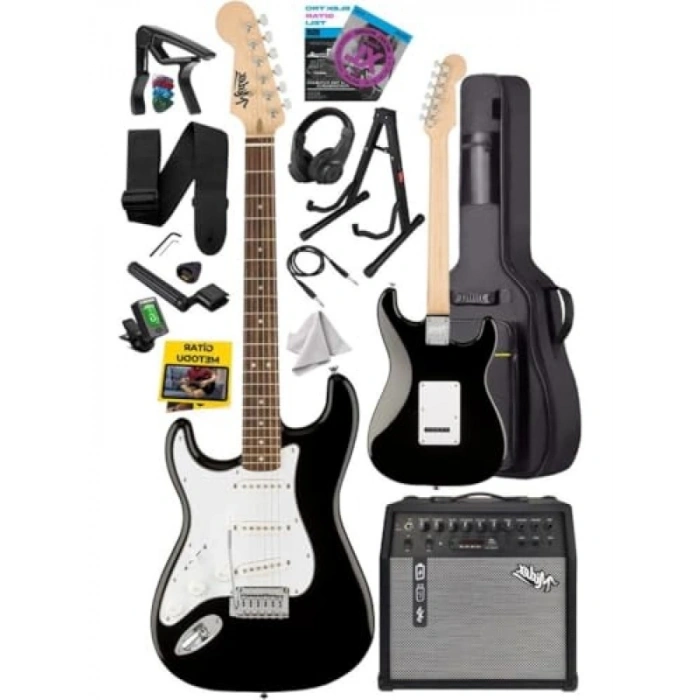 Gül Renkli Elektro Gitar Seti: 50W Amfili