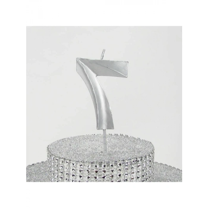 Gümüş Gri Renkli 7 Rakamlı Mum - 6.5 cm