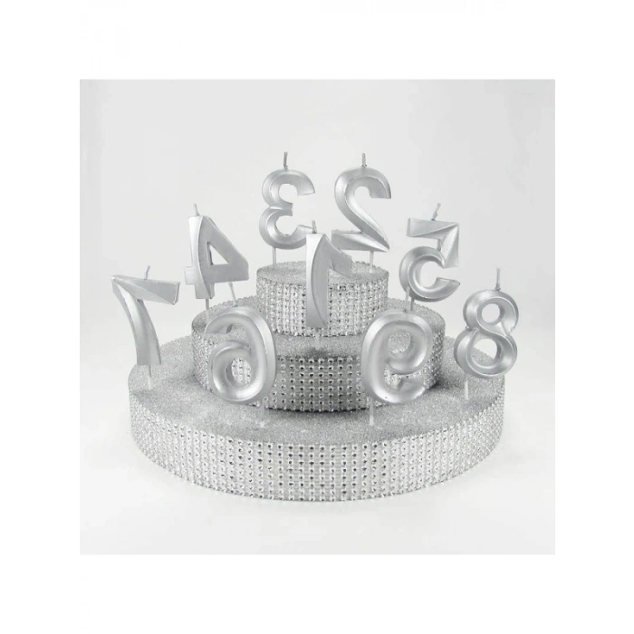 Gümüş Gri Renkli 7 Rakamlı Mum - 6.5 cm