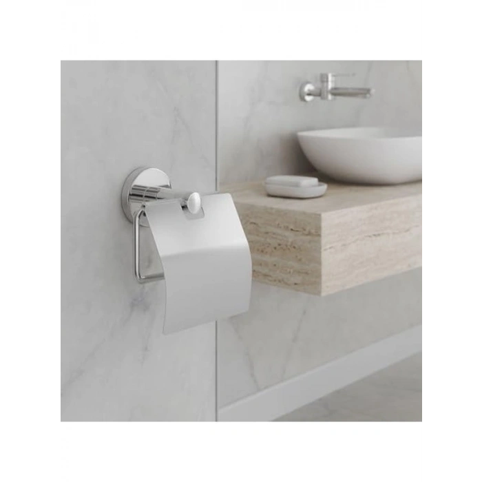 Gümüş Krom Kapaklı Tuvalet Kağıdı Aparatı, Vidalı Metal