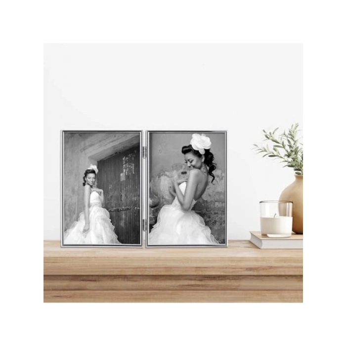 Gümüş Renkli Menteşeli Çift Resim Çerçevesi - 12,7 x 17,8 cm