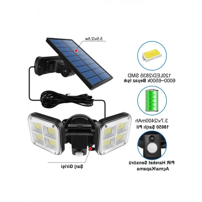 Güneş Enerjili 120 LED Aydınlatma, 20W Güç ile