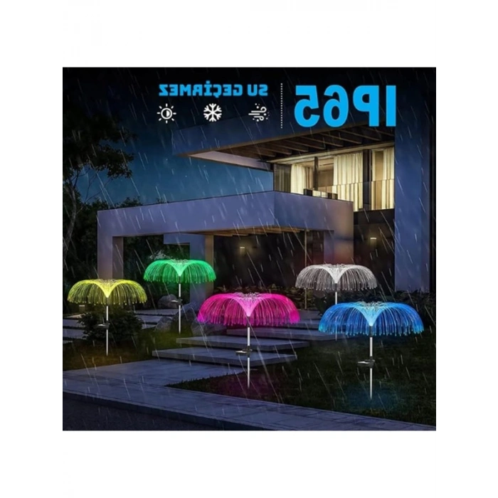 Güneş Enerjili 2 Adet 7 Renk Fiber Optik Dekoratif Bahçe Lambası