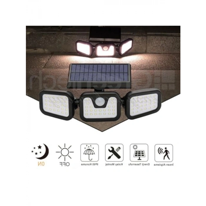 Güneş Enerjili 3 Taraflı Hareket Sensörlü LED Aydınlatma