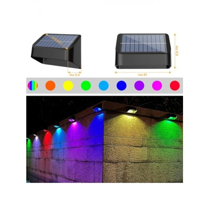Güneş Enerjili 8 Renk Geçişli Duvar Aydınlatma Seti (4 Adet)
