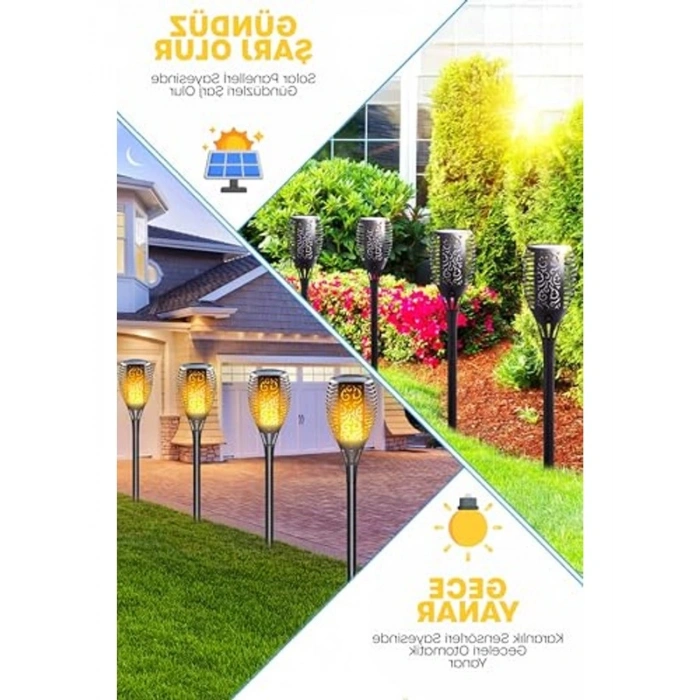 Güneş Enerjili Bahçe Lambası, 4 Adet Alev Efektli Patika Aydınlatma