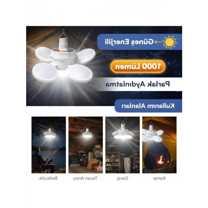 Güneş Enerjili Katlanabilir LED Lambası, 4 Panelli, USB Şarjlı