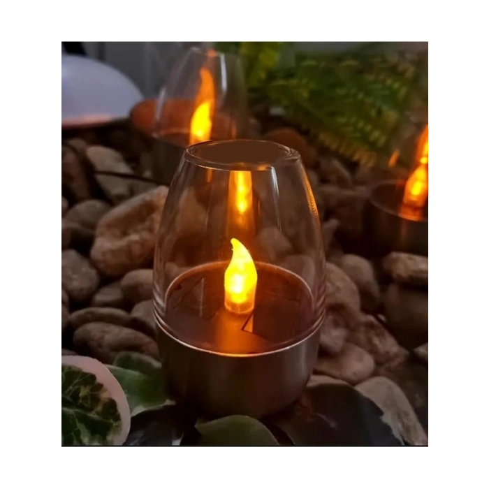 Güneş Enerjili LED Mum Lamba, Gerçekçi Alev Efekti ile 3 Adet Set