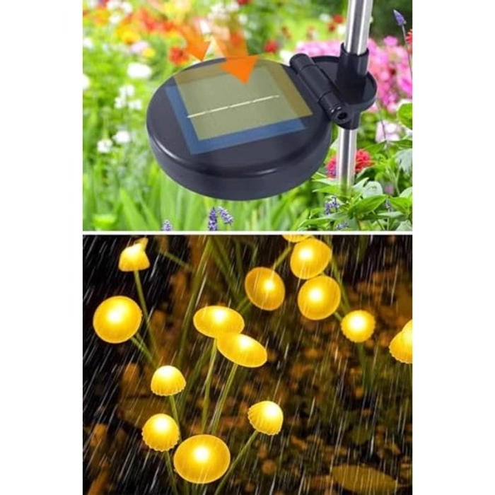 Güneş Enerjili Mantar Bahçe Lambası, 2 Adet Solar LED