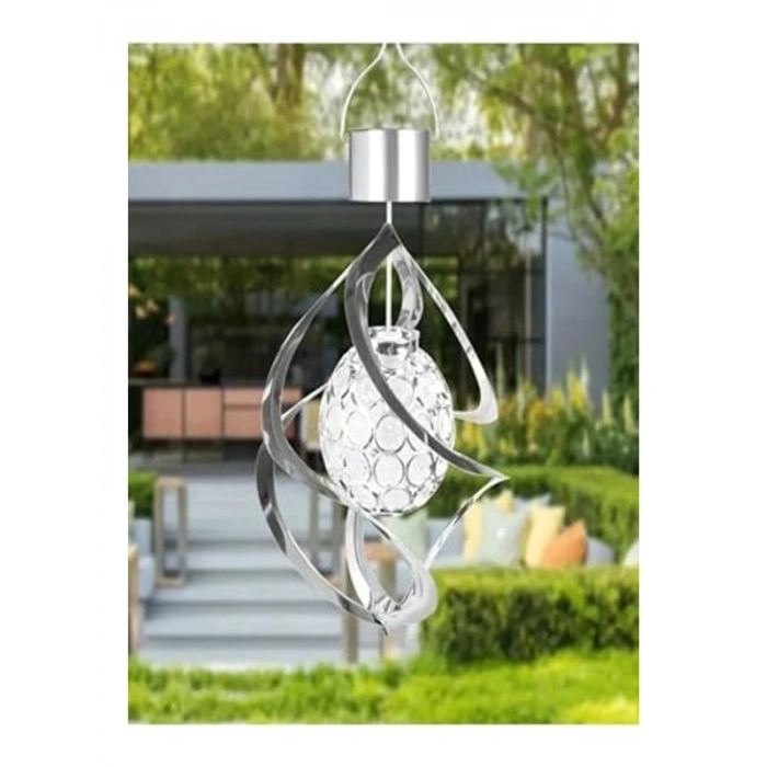 Güneş Enerjili Renkli LED Işıklı Spiral Rüzgar Gülü Lamba