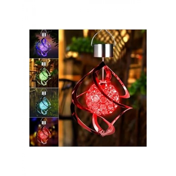 Güneş Enerjili Renkli LED Işıklı Spiral Rüzgar Gülü Lamba