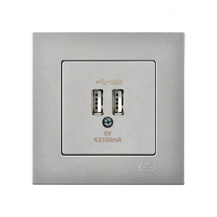 Günsan Elektrik Eqona Gümüş 2 USB Çıkışlı Şarj Prizi 5V 2.1A