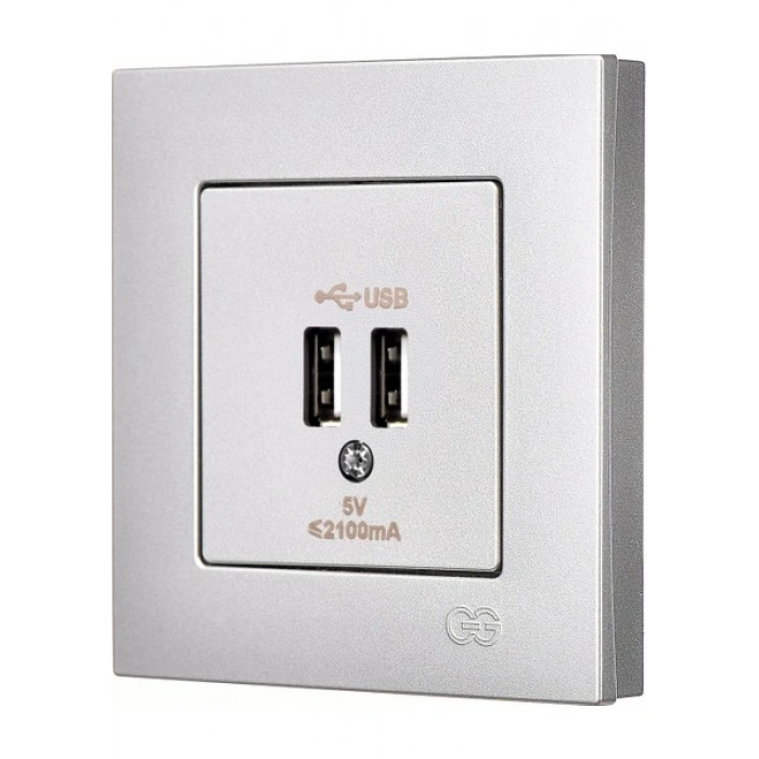 Günsan Elektrik Eqona Gümüş 2 USB Çıkışlı Şarj Prizi 5V 2.1A