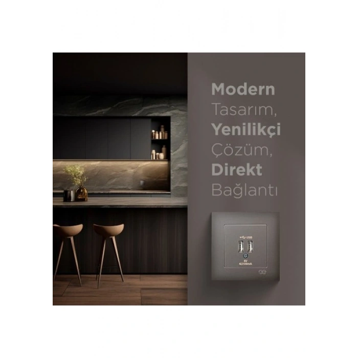 Günsan Elektrik Eqona Mocha 2 USB Çıkışlı Şarj Prizi 5V 2.1A