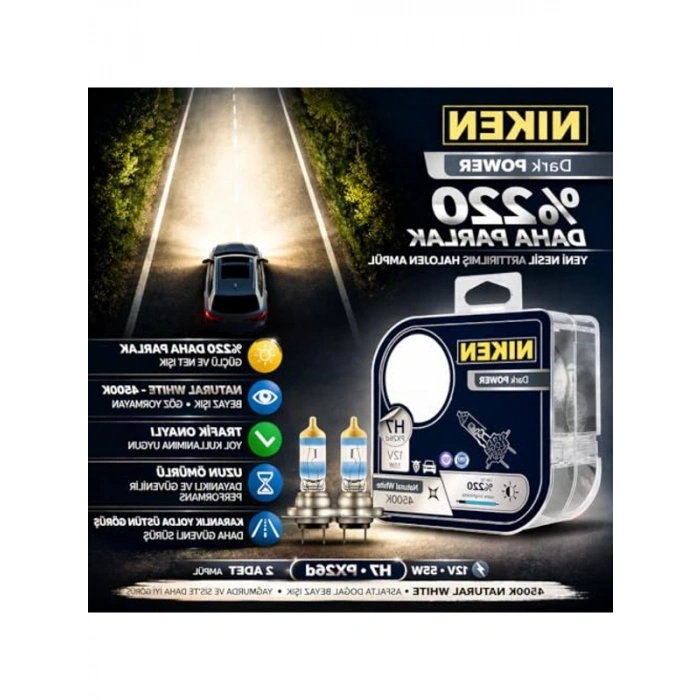 H7 Standart Far Lambası, Daha Parlak ve Doğal Beyaz Işık, 2li Paket