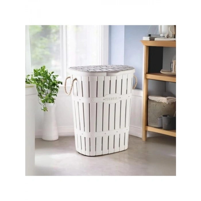 Hafif Plastik Bambu Halatlı Kirli Çamaşır Sepeti, 65 L