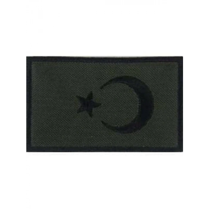 Haki Siyah Renkli Türkiye Bayrağı Nakış Arma, 5x8 cm
