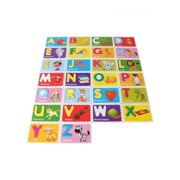 Hamaha Ahşap Ingilizce Alfabe Kartları – 26 Parça Flash Cards (A-Z), Okul Öncesi 3+ Yaş