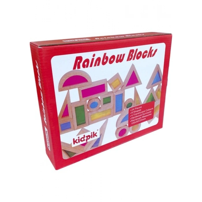 Hamaha Eğitici Ahşap Oyuncak Ahşap Gökkuşağı Rainbow Blokları 24 Parça Rainbow