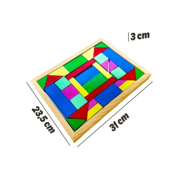 Hamaha Eğitici Ahşap Oyuncak | Renkli Geometrik Şekiller Blok Seti