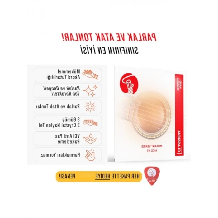 Hard Tansiyonlu Klasik Gitar Teli Seti - Gümüş Kaplama