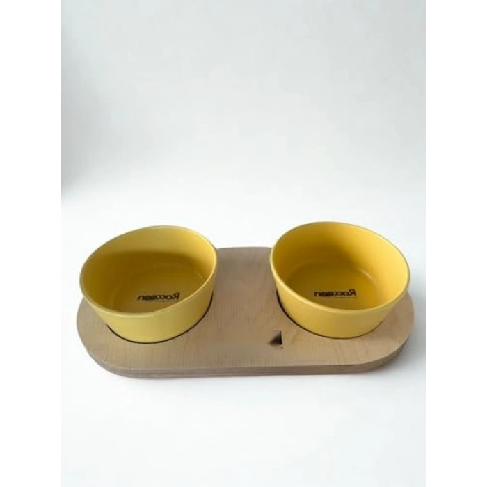 Hardal Renkli 16 Cm Çift Tablalı Seramik Mama/Su Kabı