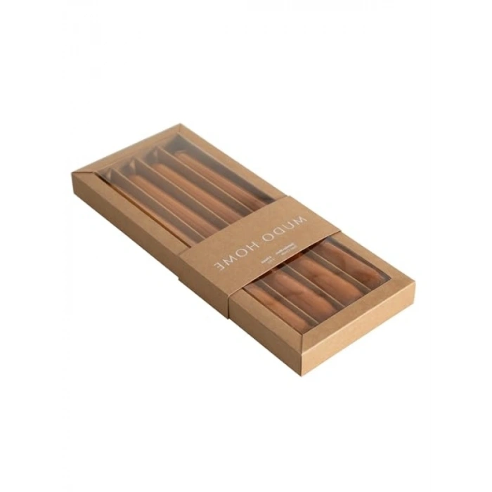 Hardal Renkli 25 cm Uzun Şamdan Mum Seti (4 Adet)