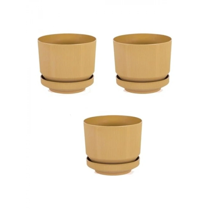 Hardal Renkli 3’lü Plastik Tabaklı Saksı Seti (1,7 lt)