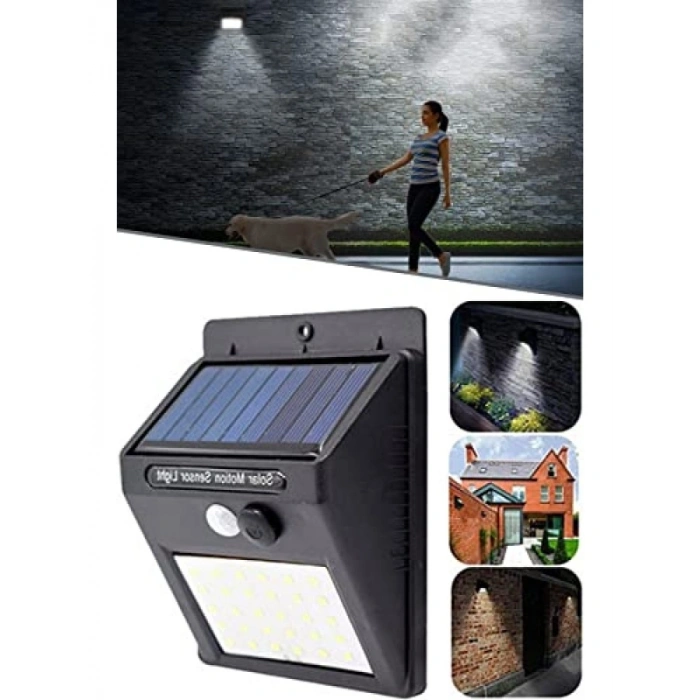 Hareket Sensörlü 20 LED Solar Güneş Enerjili Duvar Lambası - Su Geçirmez
