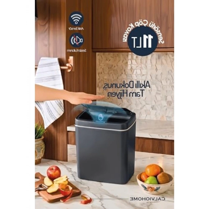 Hareket Sensörlü Çöp Kutusu, Banyo ve Çocuk Odası İçin 11 Litre Kapasite | 2 Adet 1.5 V AA Pille Ç