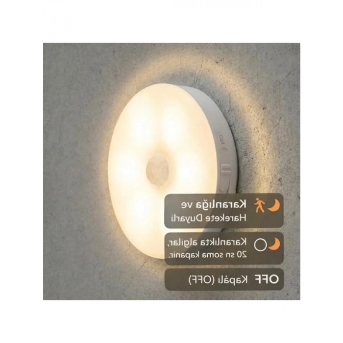 Hareket Sensörlü Şarj Edilebilir LED Gece Lambası, 4000k Günışığı (2 Adet)