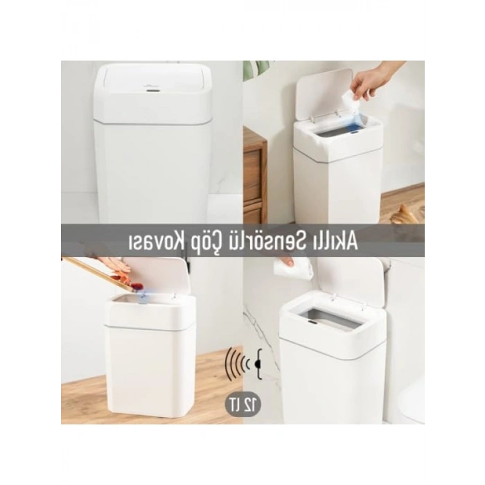 Hareket Sensörlü Sessiz Kapatma Çöp Kutusu - Kapaklı