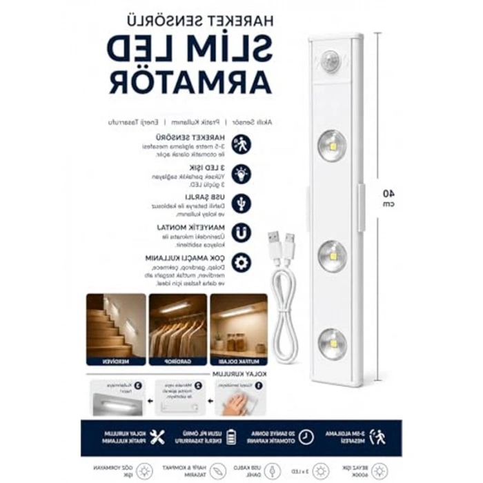 Hareket Sensörlü Slim Led Aydınlatma, Dekoratif ve Dim Edilebilir