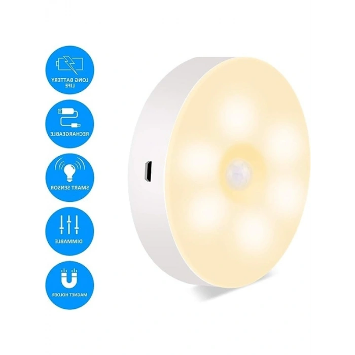 Hareket Sensörlü, USB Şarjlı Gece Lambası - Enerji Tasarruflu