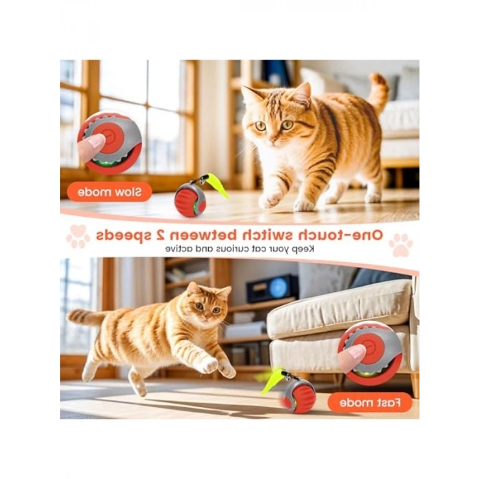 Hareketli Akıllı Kedi Topu, 3 Modlu, USB Şarjlı, 5 cm