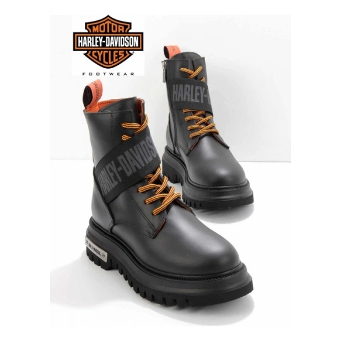 Harley Davidson Black Leather Kadın Bot Bootie Hakiki Deri HD0777055403 Konforlu Tasarım