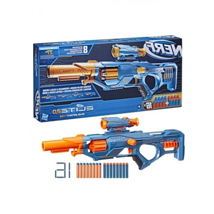 Hasbro  Elite 2.0 Eaglepoint Rd-8 Atıcı 8 Dart Tamburu, Çıkarılabilir Nişan Dürbünü Ve Namlu, 16  Dart, Sürgü Hareketi