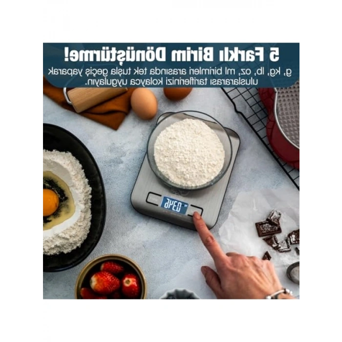 Hassas Dijital Mutfak Tartısı - Paslanmaz Çelik Yüzey, 5 kg Kapasite
