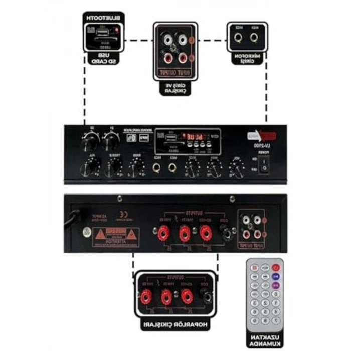Hat Trafolu Stereo Amplifikatör, 2x100W Güç ve Bluetooth Bağlantı Özellikli