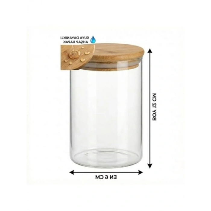 Hava Geçirmez Bambu Kapaklı Cam Kavanoz Seti, 6x12 cm