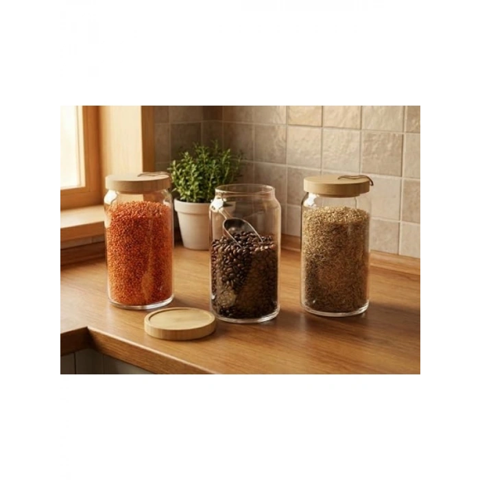 Hava Geçirmez Cam Kavanoz - Bambu Kapaklı 1200 ml