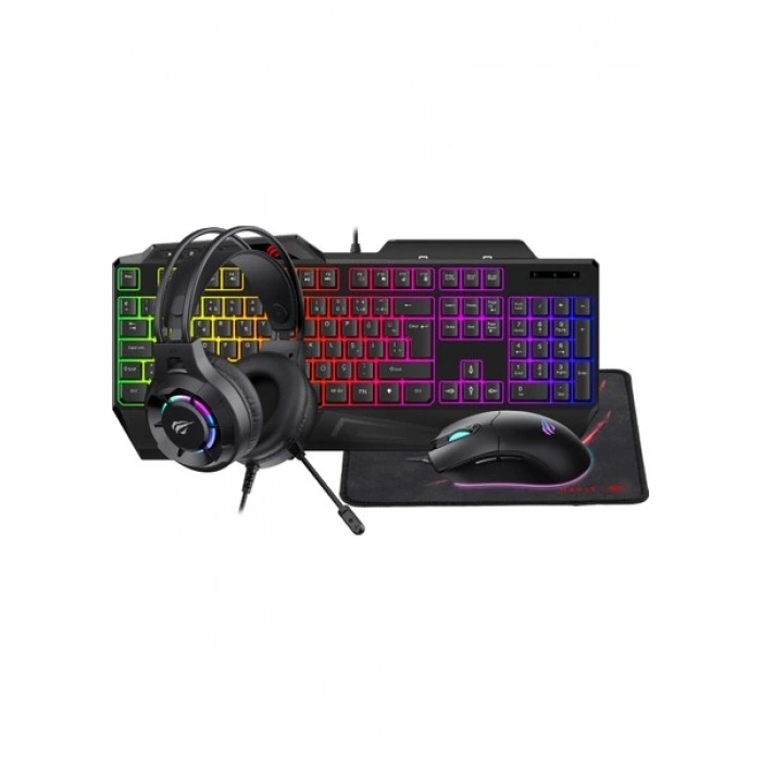 Havit Gamenote KB905CM-TUR 4lü Gaming Set – Klavye, Mouse, Kulaklık, Mousepad – Rainbow Aydınlatma, Türkçe Q, Pc Uyumlu