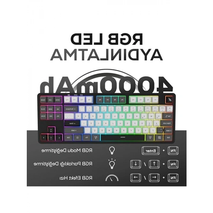 RGB Kablosuz Gaming Klavye, Siyah ve Beyaz Renk Seçenekleri ile