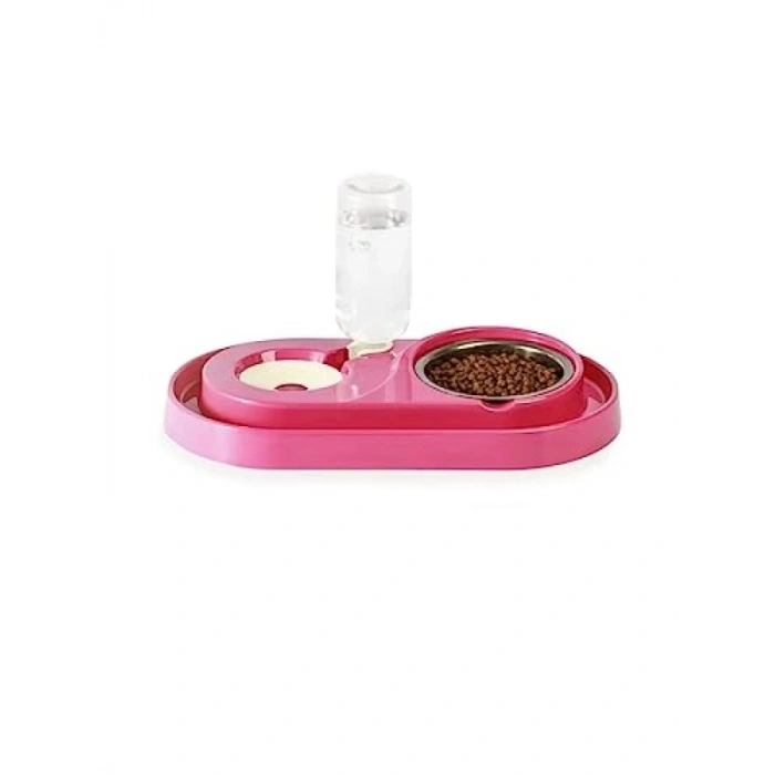 Hazneli Çelik Taslı Mama ve Su Kabı Seti, 500 ml (Turuncu)